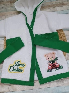Halat de baie copii din bumbac 100% Urs masina