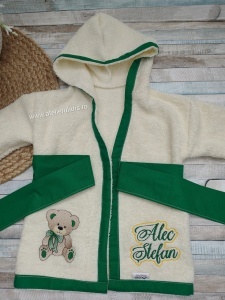 Halat de baie copii din bumbac 100% Ursulet verde