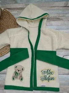 Halat de baie copii din bumbac 100% Ursulet verde