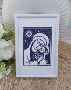 Iconita Maica Domnului Brodata 10x15 cm Bleumarin/Alb