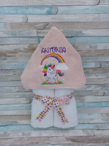 Prosop bebe cu gluga Unicorn curcubeu 70x140cm