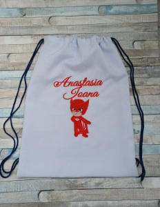 Rucsac gradinita/cresa alb personalizat prin broderie Eroi in pijama