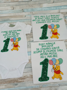 Set tricouri aniversare 1 an ,Winnie Verde