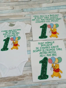 Set tricouri aniversare 1 an ,Winnie Verde