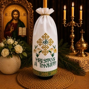 Stergar pentru lumanarea de Invierea Domnului HRISTOS A INVIAT 45x45 cm Crini verde
