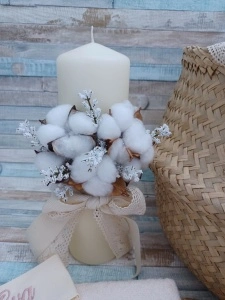 Lumanare botez flori bumbac 
