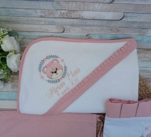 Trusou botez roz pudra cu volane ursulet fetita