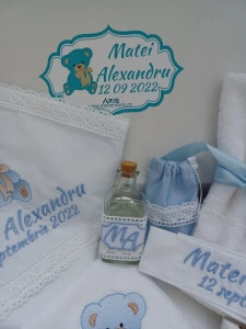 Trusou botez Ursulet Bleu Teddy Bear ,8 piese
