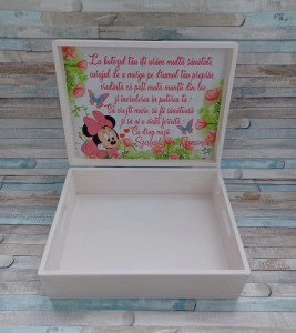 Cufar lemn personalizat Minnie Mouse - pentru trusou botez