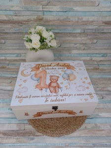 Cufar lemn personalizat Ursulet baloane 
