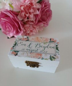 Cutiuta verighete personalizata – Flori roz/verde - Img 3