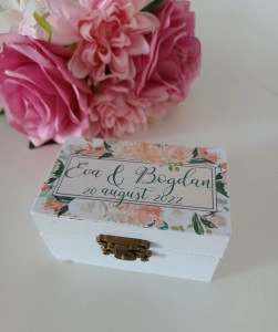 Cutiuta verighete personalizata – Flori roz/verde - Img 3