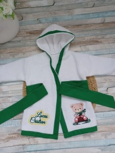 Halat de baie copii din bumbac 100% Urs masina