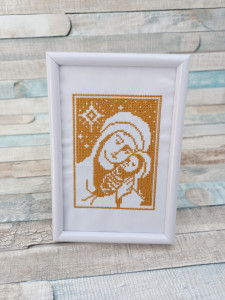 Iconita Maica Domnului Brodata 10x15 cm Alb /Auriu