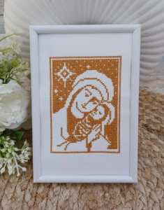 Iconita Maica Domnului Brodata 10x15 cm Alb /Auriu