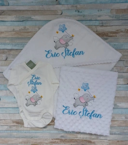 Set cadou Nou nascut-Elefantel bleu , 3 piese
