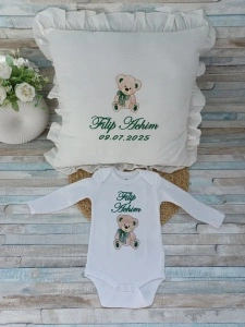 Set cadou nou nascut pernita și body -Ursulet verde