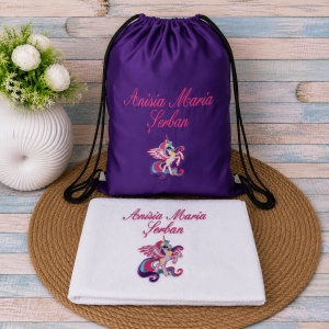 Set rucsac si prosopel gradinita personalizate Printesa Cadence 35x45 cm