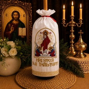 Stergar pentru lumanare HRISTOS S-A INALTAT icoana brodata 45x45 cm
