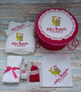 Trusou botez fetita Ursulet luna roz,8 piese