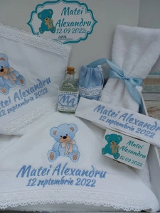 Trusou botez Ursulet Bleu Teddy Bear ,8 piese