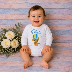 Body personalizat nume - Balon cu aer cald Ursulet Bleu