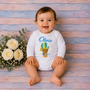 Body personalizat nume - Balon cu aer cald Ursulet Bleu
