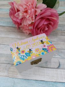 Cutie suvita botez personalizata Albinuta