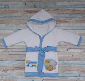 Halat de baie copii din bumbac 100% Safari bleu