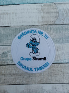 Petic textil / Patch brodat Clasa Strumfilor - Scoala /Gradinita