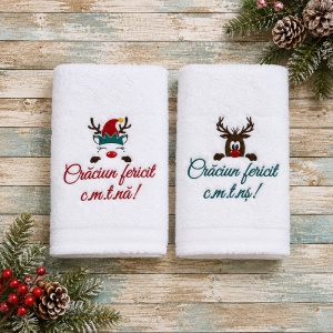 Set 2 prosoape personalizate Cadou Craciun- Craciun fericit 70x140 cm