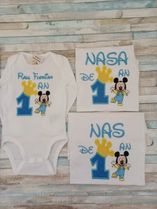 Set 5 tricouri aniversarea de 1 an, taiere mot,Mickey Mouse