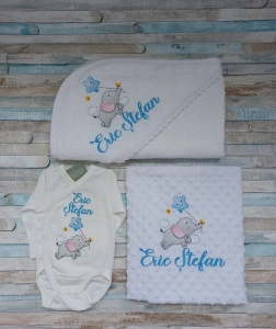 Set cadou Nou nascut-Elefantel bleu , 3 piese