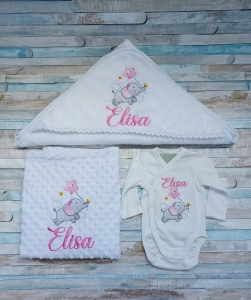 Set cadou Nou nascut Elefantel Roz 3 piese