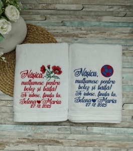 Set prosoape Cadou Nasi Botez Multumesc pentru botez si baita 70x140 cm