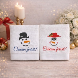 Set prosoape Craciun -Craciun fericit ! Om zapada bumbac 100%