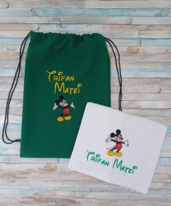 Set saculet si prosop Mickey , pentru gradinita/cresa, 45×35 cm