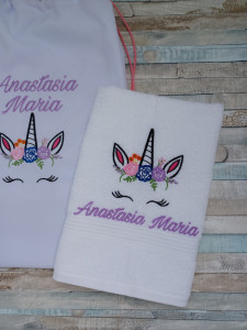 Set saculet si prosop Unicorn , pentru gradinita/cresa,