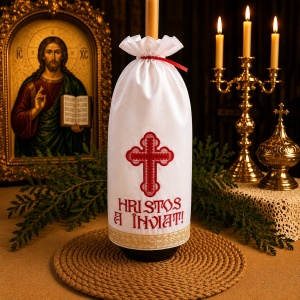 Stergar pentru lumanarea de Invierea Domnului HRISTOS A INVIAT 45x45 cm ROSU