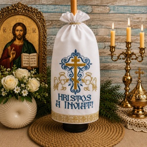 Stergar pentru lumanarea de Invierea Domnului HRISTOS A INVIAT MODEL INGERASI45x45 cm
