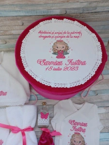 Trusou botez fetita Ingeras roz,10 piese