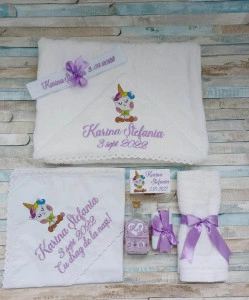 Trusou botez fetita Unicorn lila ,8 piese