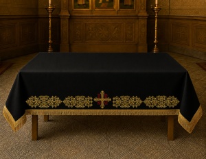 Acoperamant -Fata de masa brodata pentru biserica Model II– 200x150 cm, bumbac, cu franjuri neagra