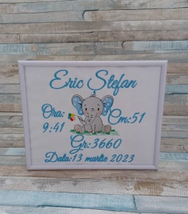 Cadou nou nascut -Rama personalizata date de nastere Elefant