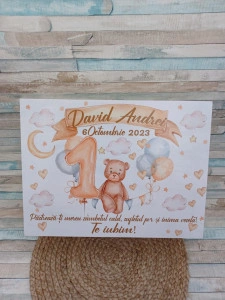 Cufar lemn personalizat Ursulet baloane 