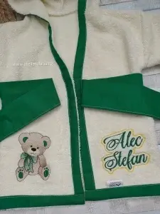 Halat de baie copii din bumbac 100% Ursulet verde