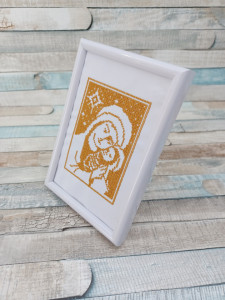 Iconita Maica Domnului Brodata 10x15 cm Alb /Auriu