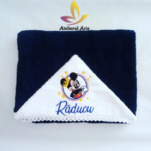Prosop bebe cu gluga Mickey Mouse ,60x125 cm