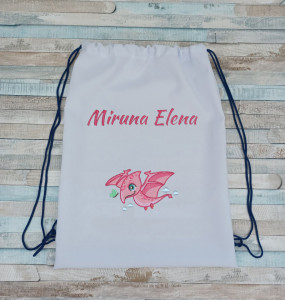 Rucsac gradinita/cresa personalizat prin broderie Dinozaur Roz