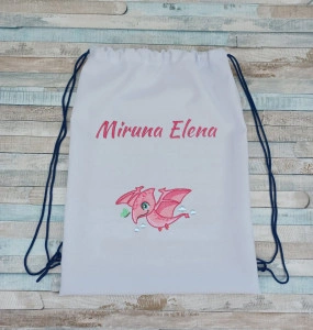 Rucsac gradinita/cresa personalizat prin broderie Dinozaur Roz